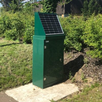 Solar powered grp kiosk for pollution containment valves